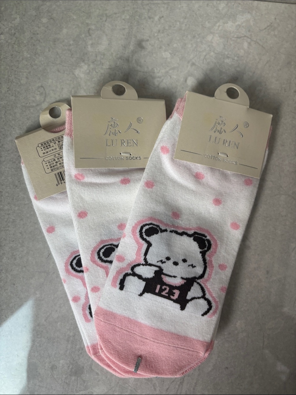 Pack of 3 - Kids Pink Bear Cotton Ankle Socks